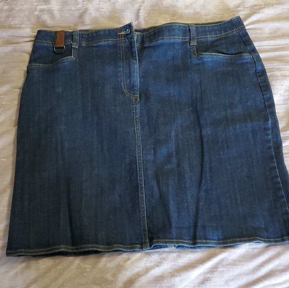 Lands' End High Quality Thick Dark Blue Denim Jean Mini Skirt, 18, XXL